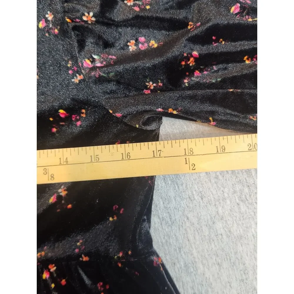 Old Navy Girls XL 14-16 Black Velvet Floral Dress Puff Sleeve Tiered‎